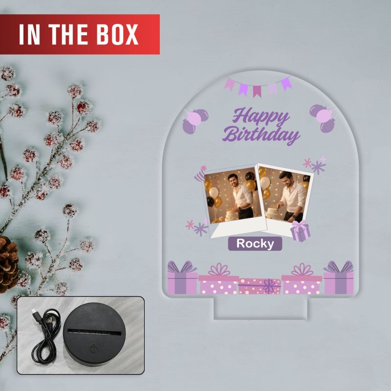 Personalized Acrylic Printed Happy Birthday LED Table Lamp with 7 Color Changing Light Birthday Gift for Boyfriend, Husband, Brother, Friends